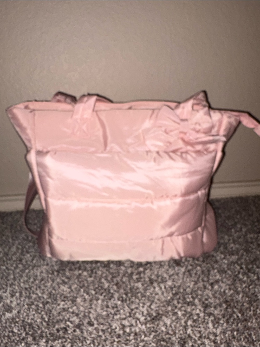 Amazon Pink Quilted Nylon Tote Bag with Flower Accent